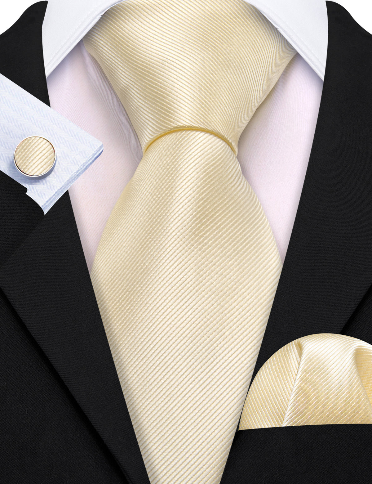 Champagne Wheat Solid Silk Tie, Pocket Square and Cufflinks Set tie sets - Sophisticated Gentlemen