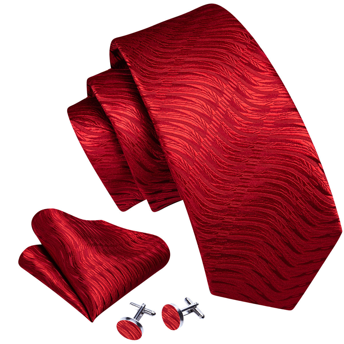 Red Wedding Novelty Silk Tie, Pocket Square and Cufflinks Set tie sets - Sophisticated Gentlemen