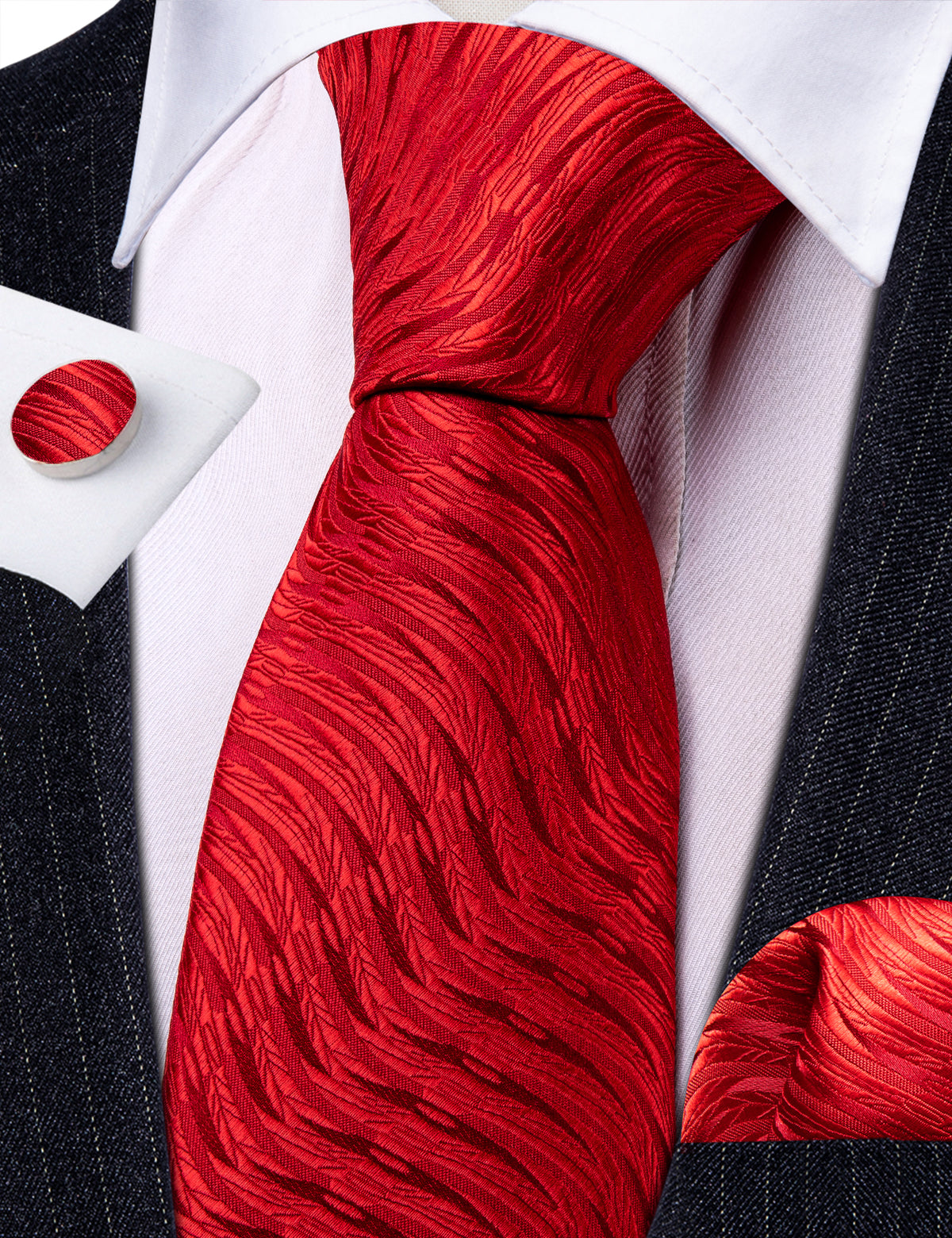 Red Wedding Novelty Silk Tie, Pocket Square and Cufflinks Set tie sets - Sophisticated Gentlemen