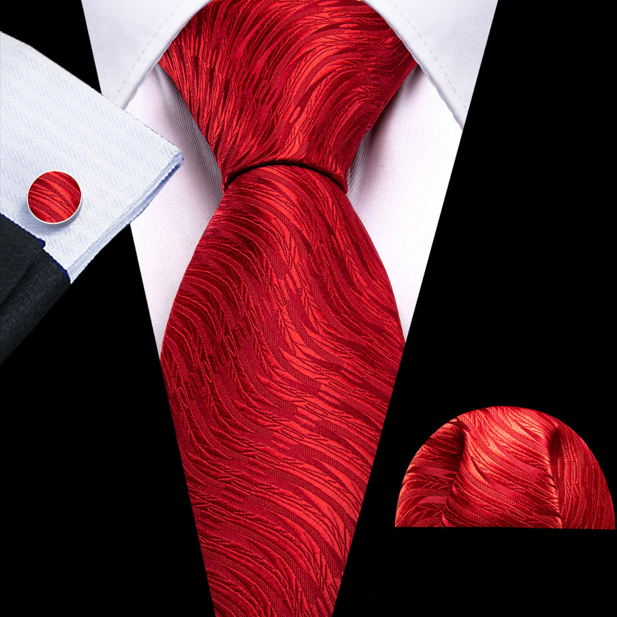 Red Wedding Novelty Silk Tie, Pocket Square and Cufflinks Set tie sets - Sophisticated Gentlemen