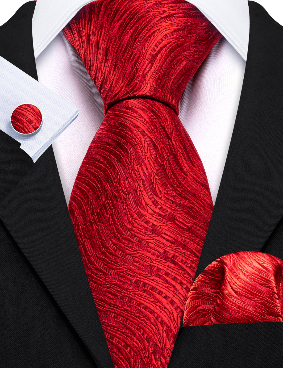 Red Wedding Novelty Silk Tie, Pocket Square and Cufflinks Set tie sets - Sophisticated Gentlemen