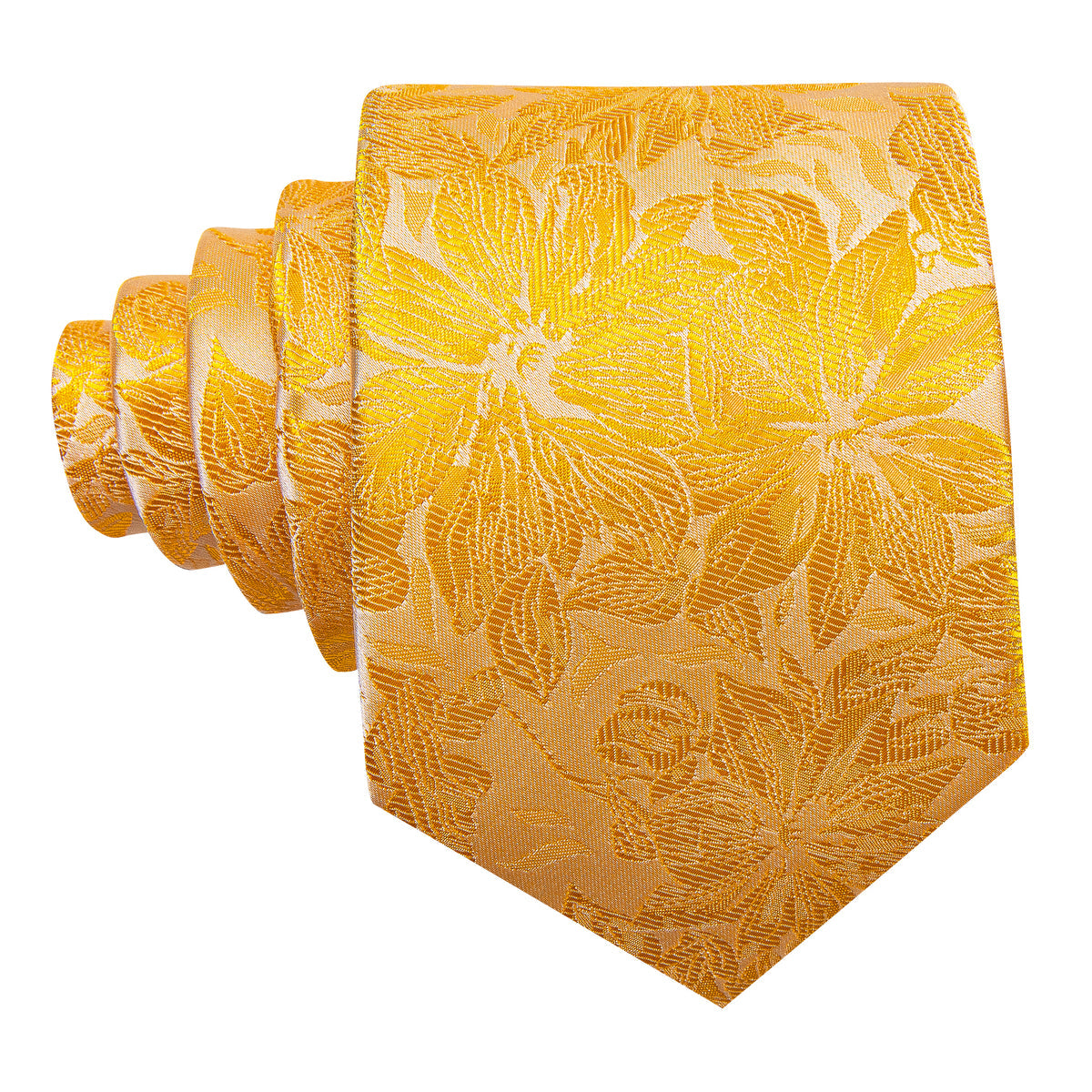 Gold Yellow Floral Tie, Pocket Square and Cufflinks Set tie sets - Sophisticated Gentlemen