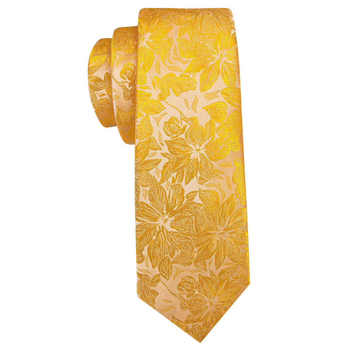 Gold Yellow Floral Tie, Pocket Square and Cufflinks Set tie sets - Sophisticated Gentlemen