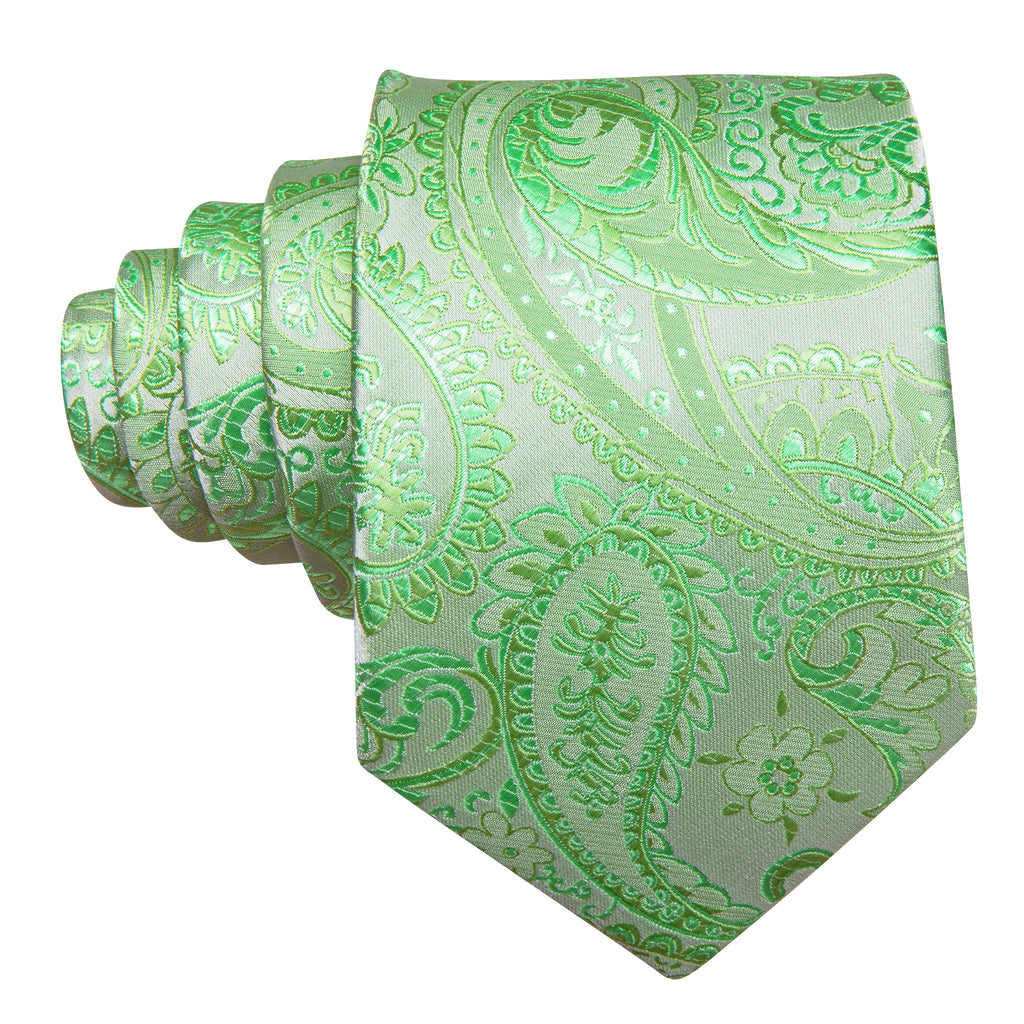 Light Green Paisley Silk Tie, Pocket Square and Cufflinks Set tie sets - Sophisticated Gentlemen