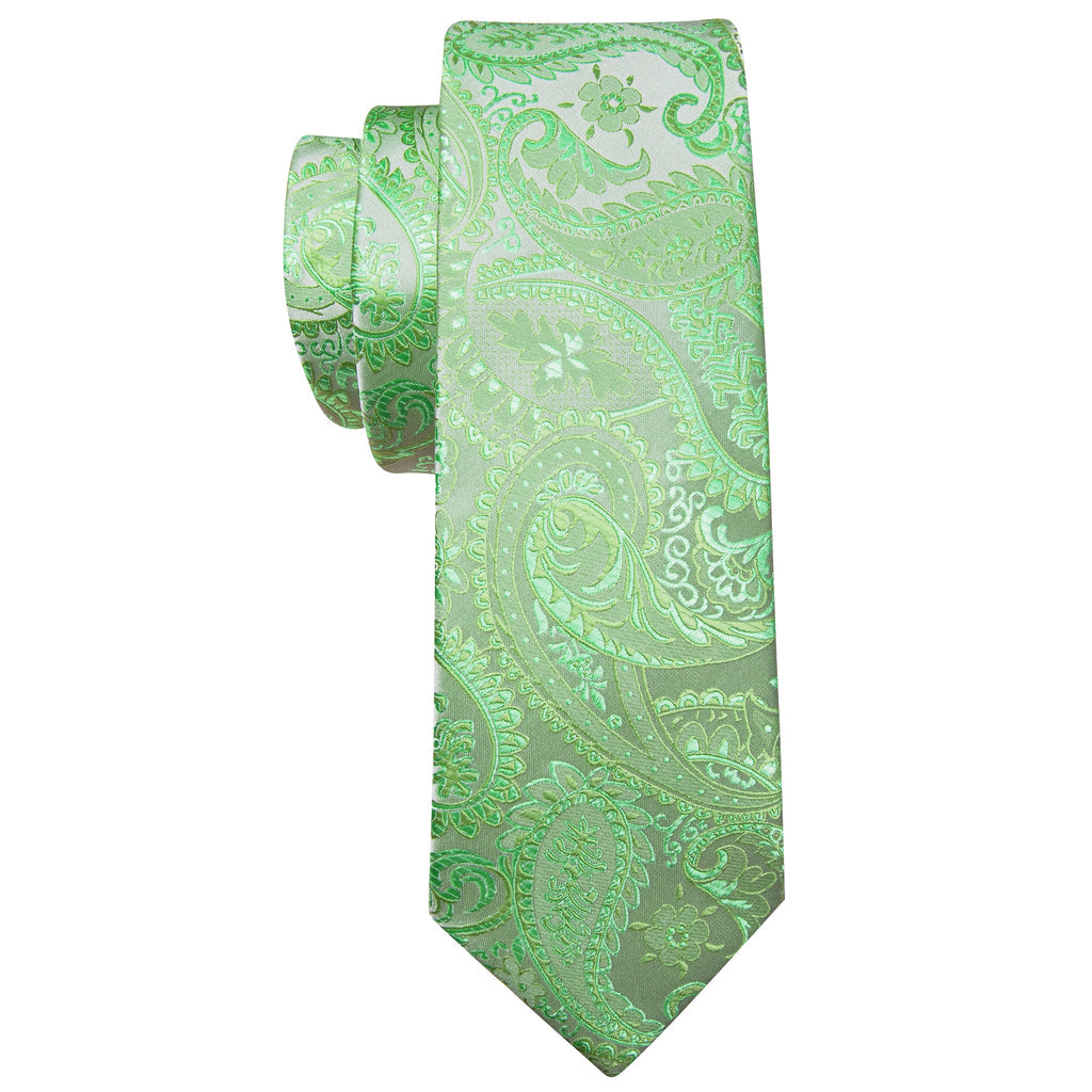 Light Green Paisley Silk Tie, Pocket Square and Cufflinks Set tie sets - Sophisticated Gentlemen