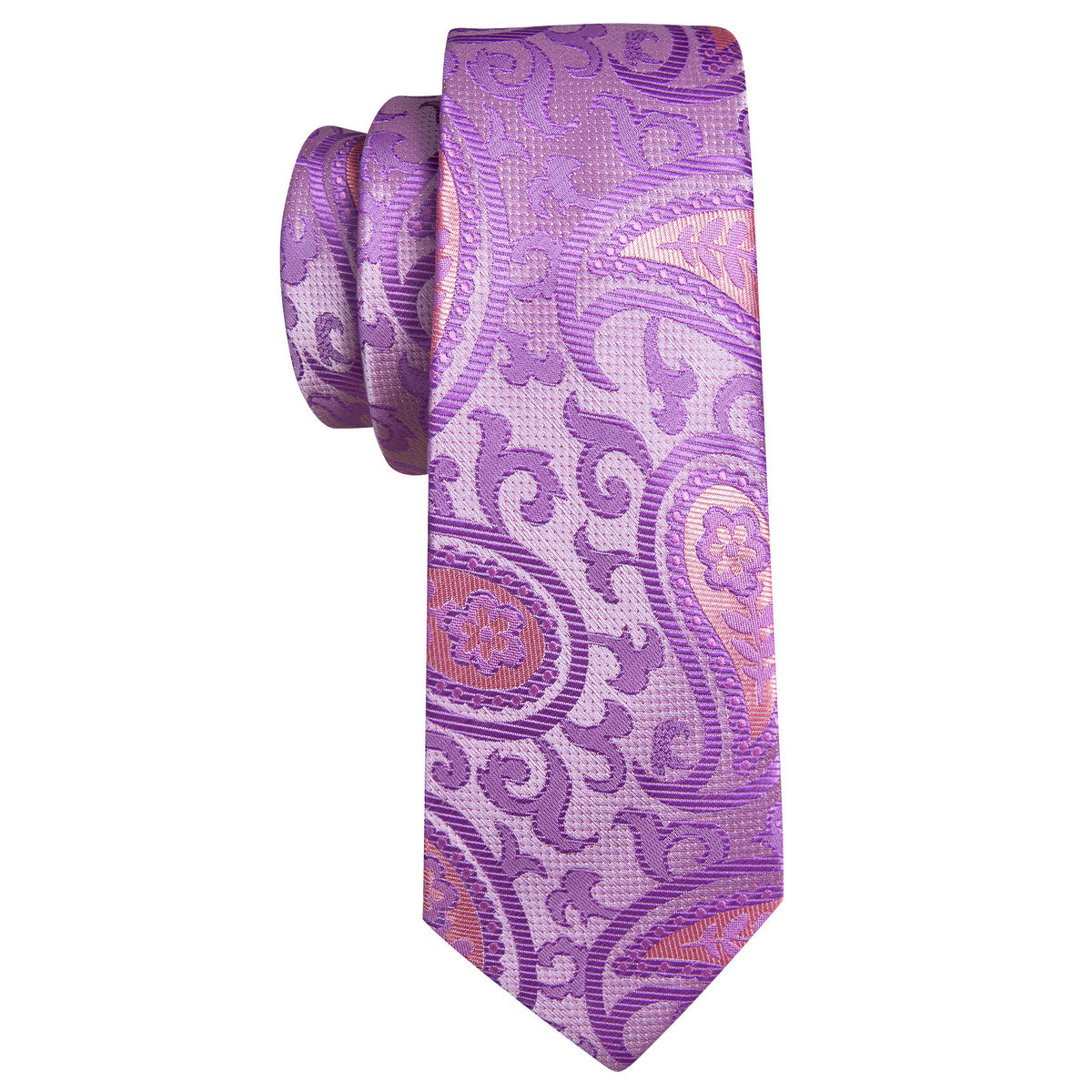 Lavender Purple Pink Paisley Silk Tie, Pocket Square and Cufflinks Set tie sets - Sophisticated Gentlemen