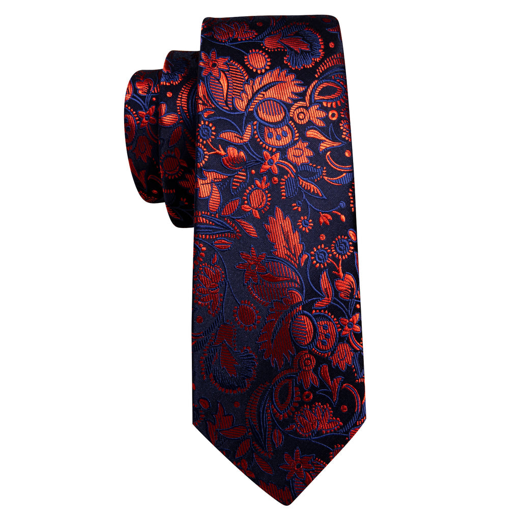 Blue Orange Floral Tie, Pocket Square and Cufflinks Set tie sets - Sophisticated Gentlemen