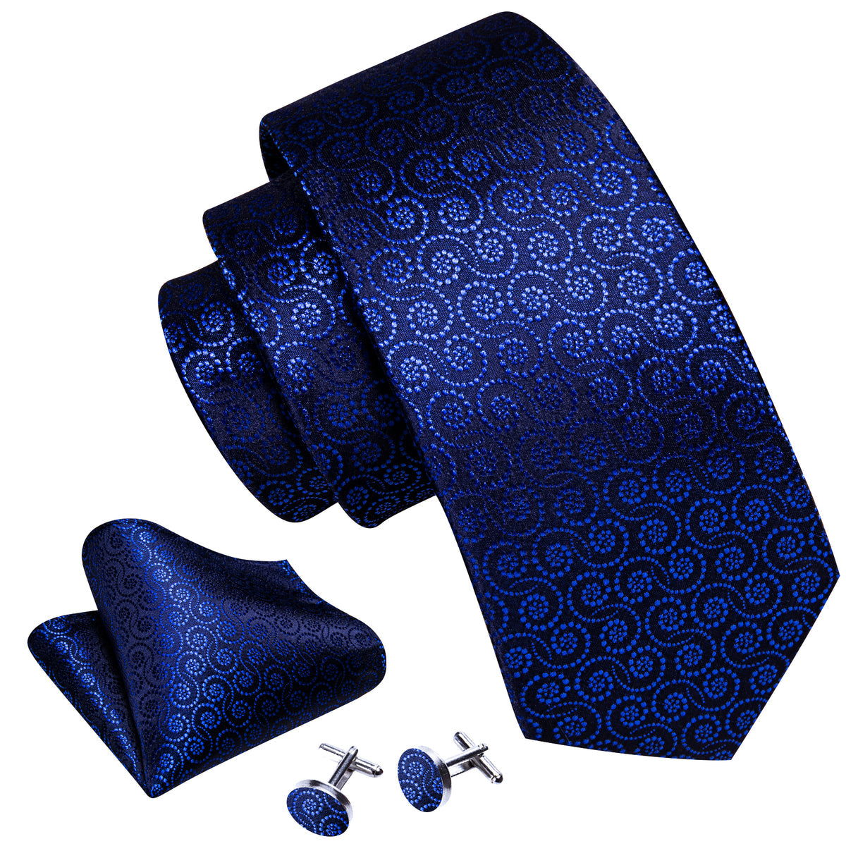 Navy Blue Novetly Silk Tie, Pocket Square and Cufflinks Set tie sets - Sophisticated Gentlemen