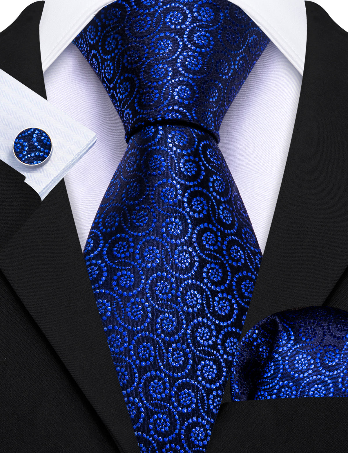 Navy Blue Novetly Silk Tie, Pocket Square and Cufflinks Set tie sets - Sophisticated Gentlemen