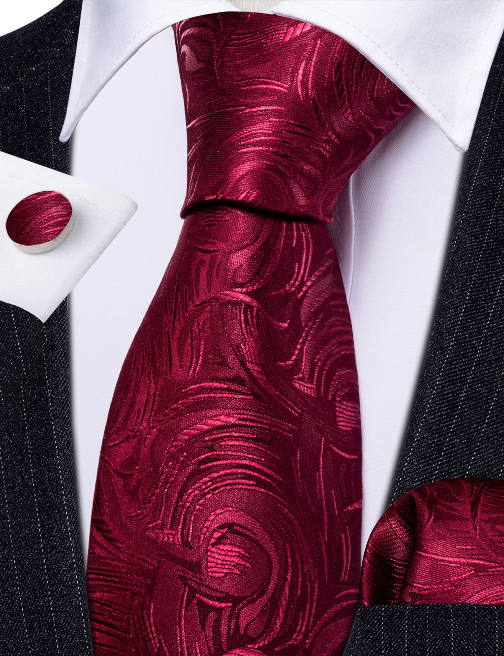 Fire Brick Paisley Silk Tie, Pocket Square and Cufflinks Set tie sets - Sophisticated Gentlemen