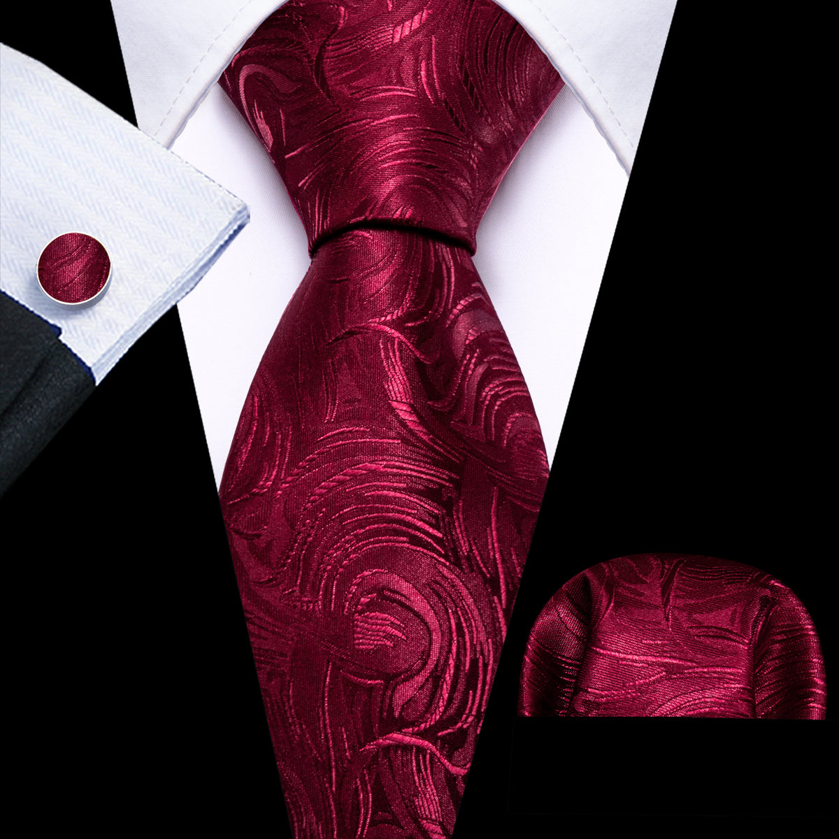 Fire Brick Paisley Silk Tie, Pocket Square and Cufflinks Set tie sets - Sophisticated Gentlemen