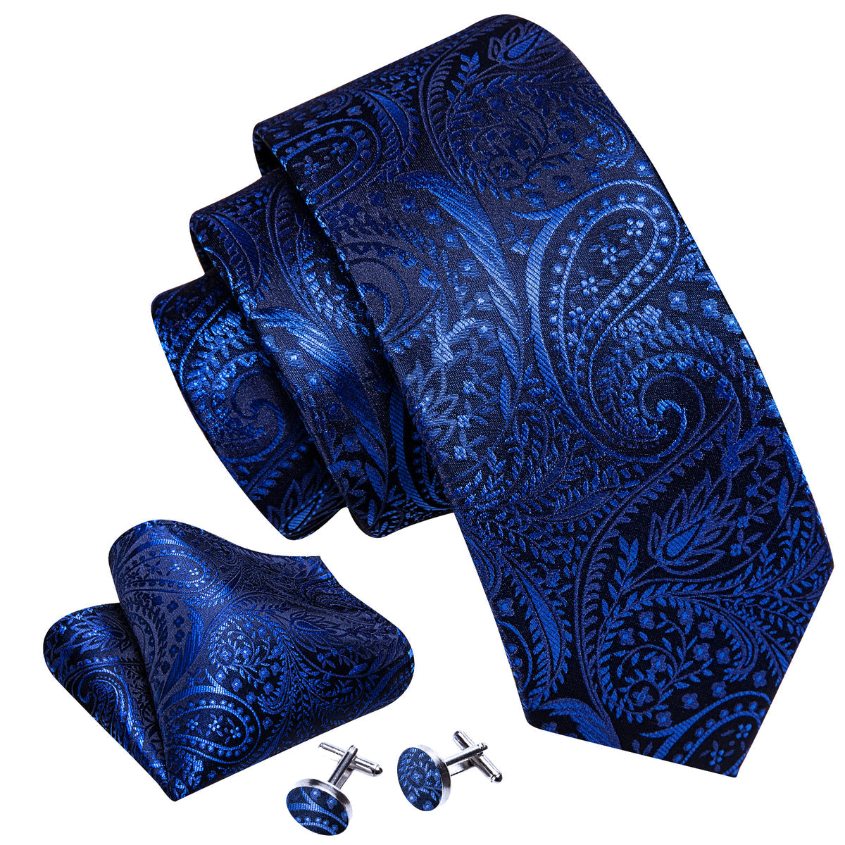 Blue Paisley Silk Tie, Pocket Square and Cufflinks Set tie sets - Sophisticated Gentlemen