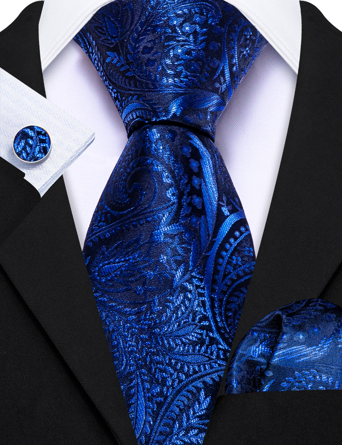 Blue Paisley Silk Tie, Pocket Square and Cufflinks Set tie sets - Sophisticated Gentlemen