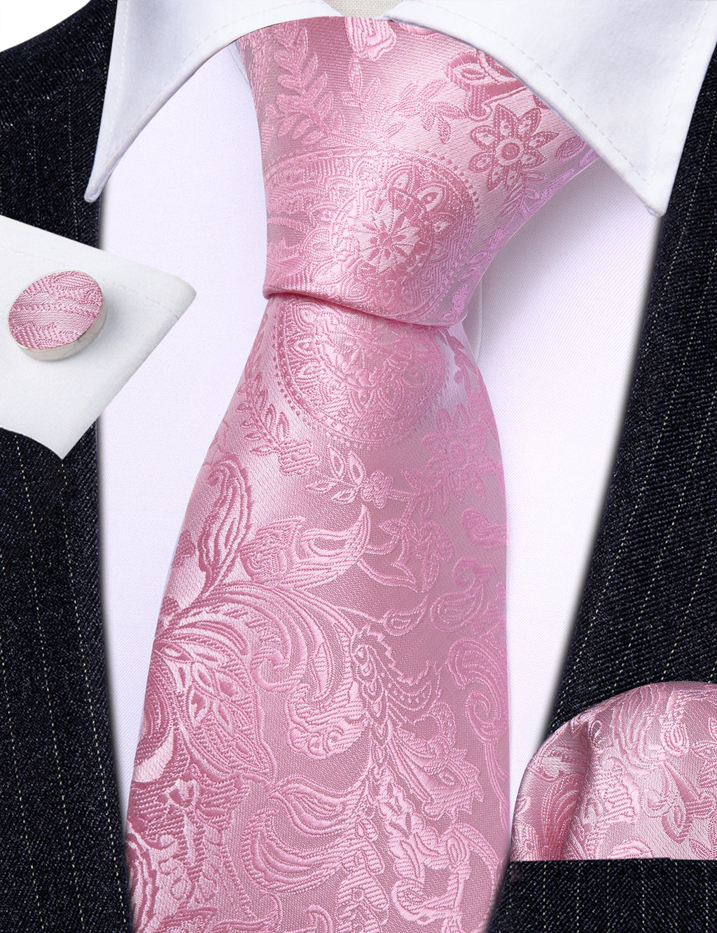 Pink Paisley Silk Tie, Pocket Square and Cufflinks Set tie sets - Sophisticated Gentlemen