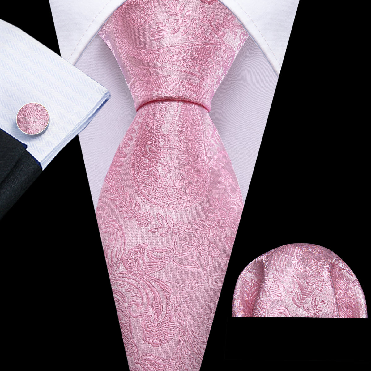 Pink Paisley Silk Tie, Pocket Square and Cufflinks Set tie sets - Sophisticated Gentlemen