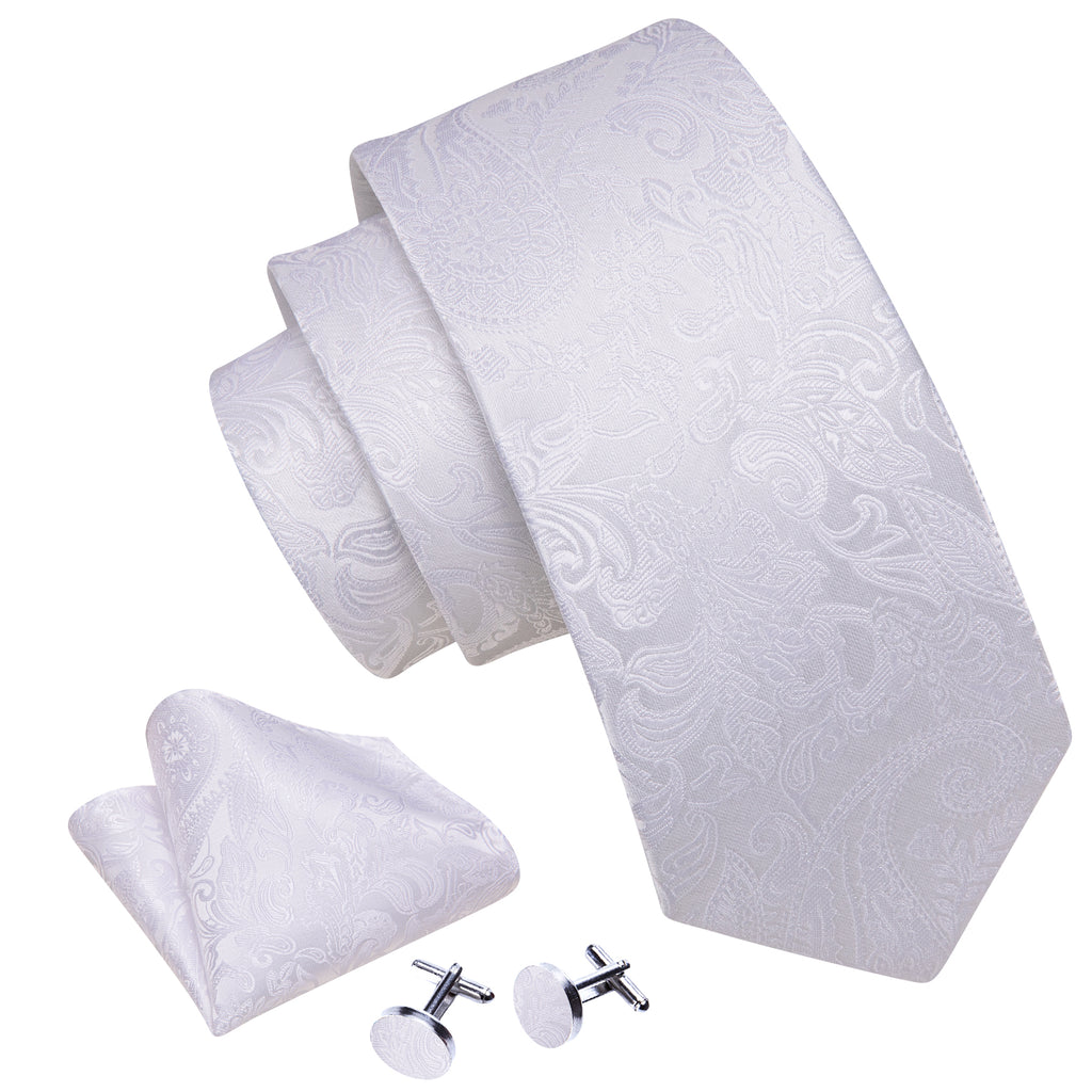 White Paisley Jacquard Silk Tie, Pocket Square and Cufflinks Set tie sets - Sophisticated Gentlemen