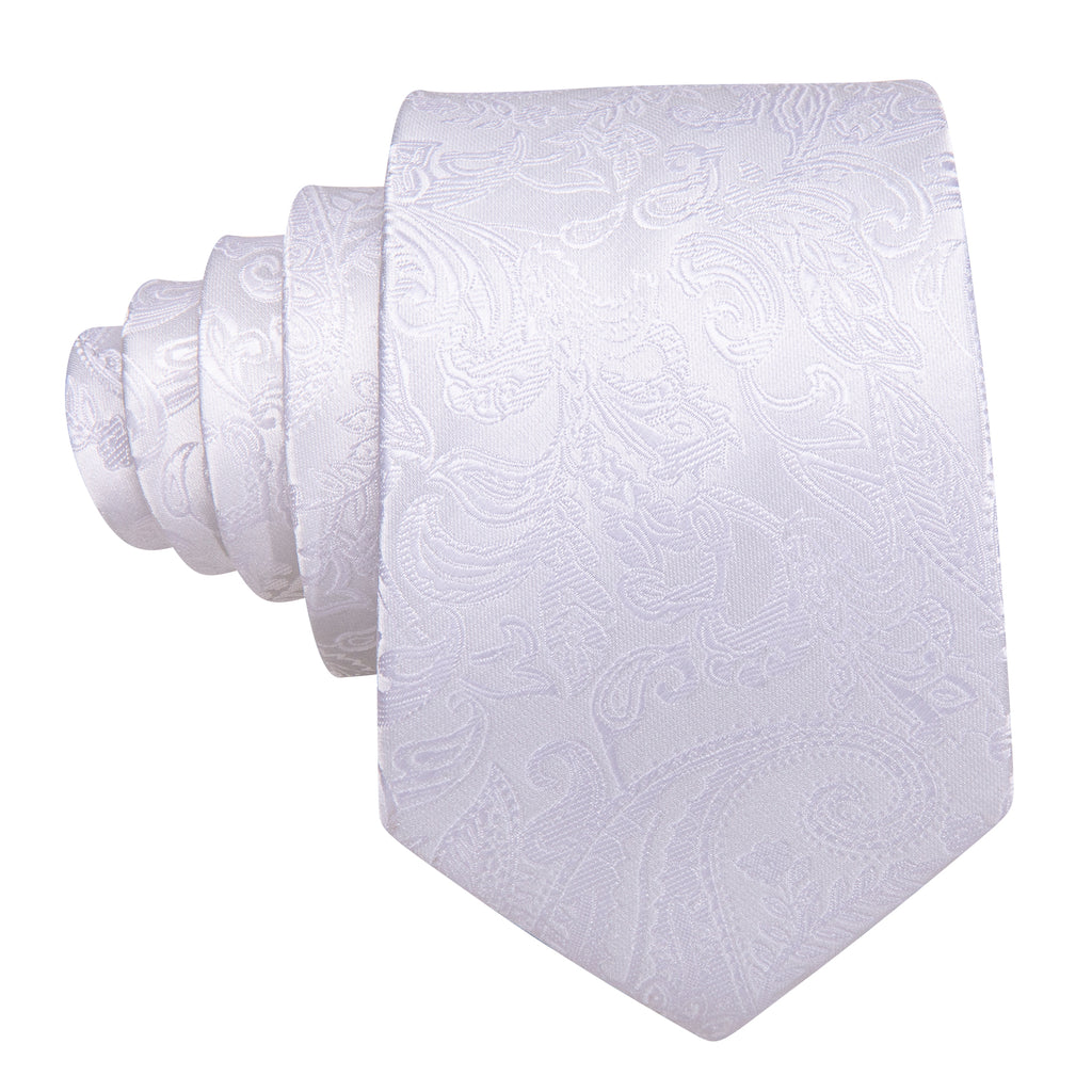 White Paisley Jacquard Silk Tie, Pocket Square and Cufflinks Set tie sets - Sophisticated Gentlemen