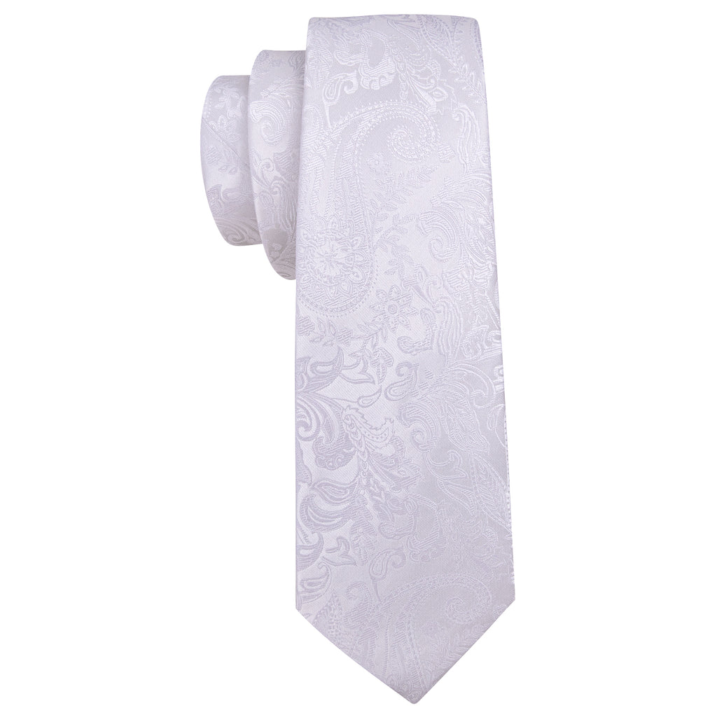 White Paisley Jacquard Silk Tie, Pocket Square and Cufflinks Set tie sets - Sophisticated Gentlemen