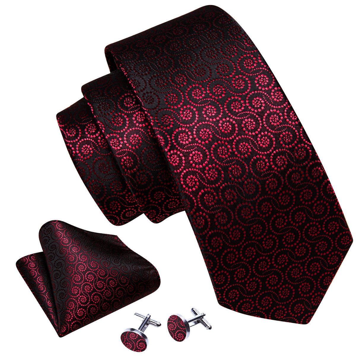 Red Novelty Floral Silk Tie, Pocket Square and Cufflinks Set tie sets - Sophisticated Gentlemen