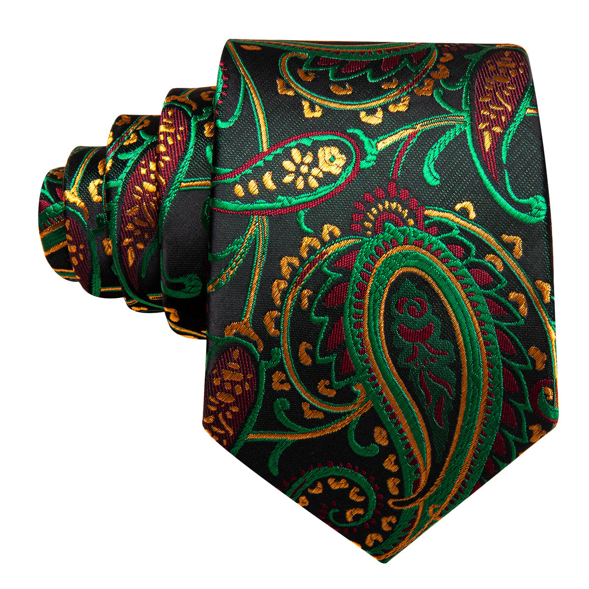 Black, Green and Yellow Paisley Silk Tie, Pocket Square and Cufflinks Set tie sets - Sophisticated Gentlemen