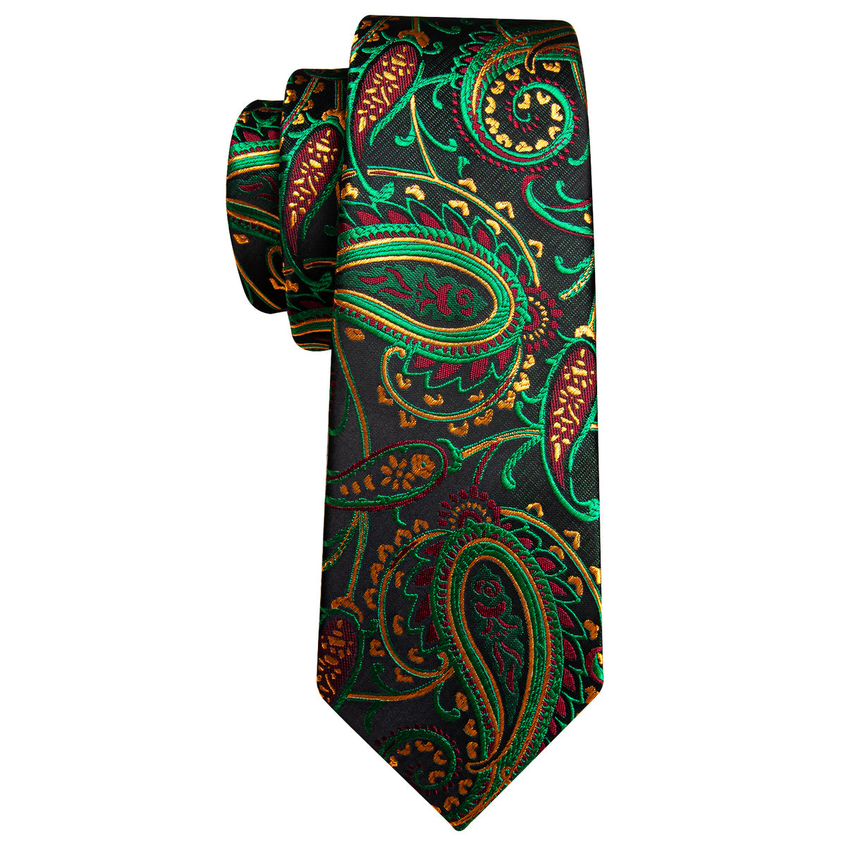 Black, Green and Yellow Paisley Silk Tie, Pocket Square and Cufflinks Set tie sets - Sophisticated Gentlemen