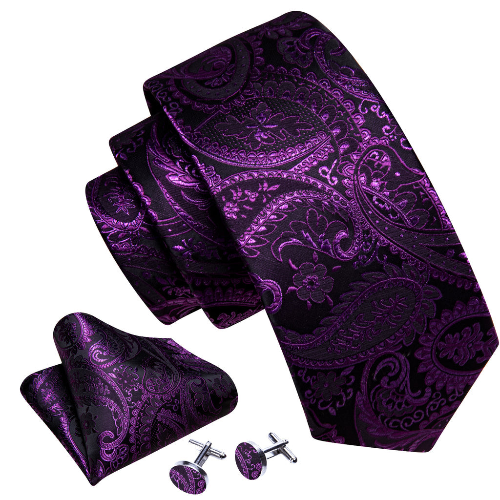 Purple Paisley Silk Tie, Pocket Square and Cufflinks Set tie sets - Sophisticated Gentlemen