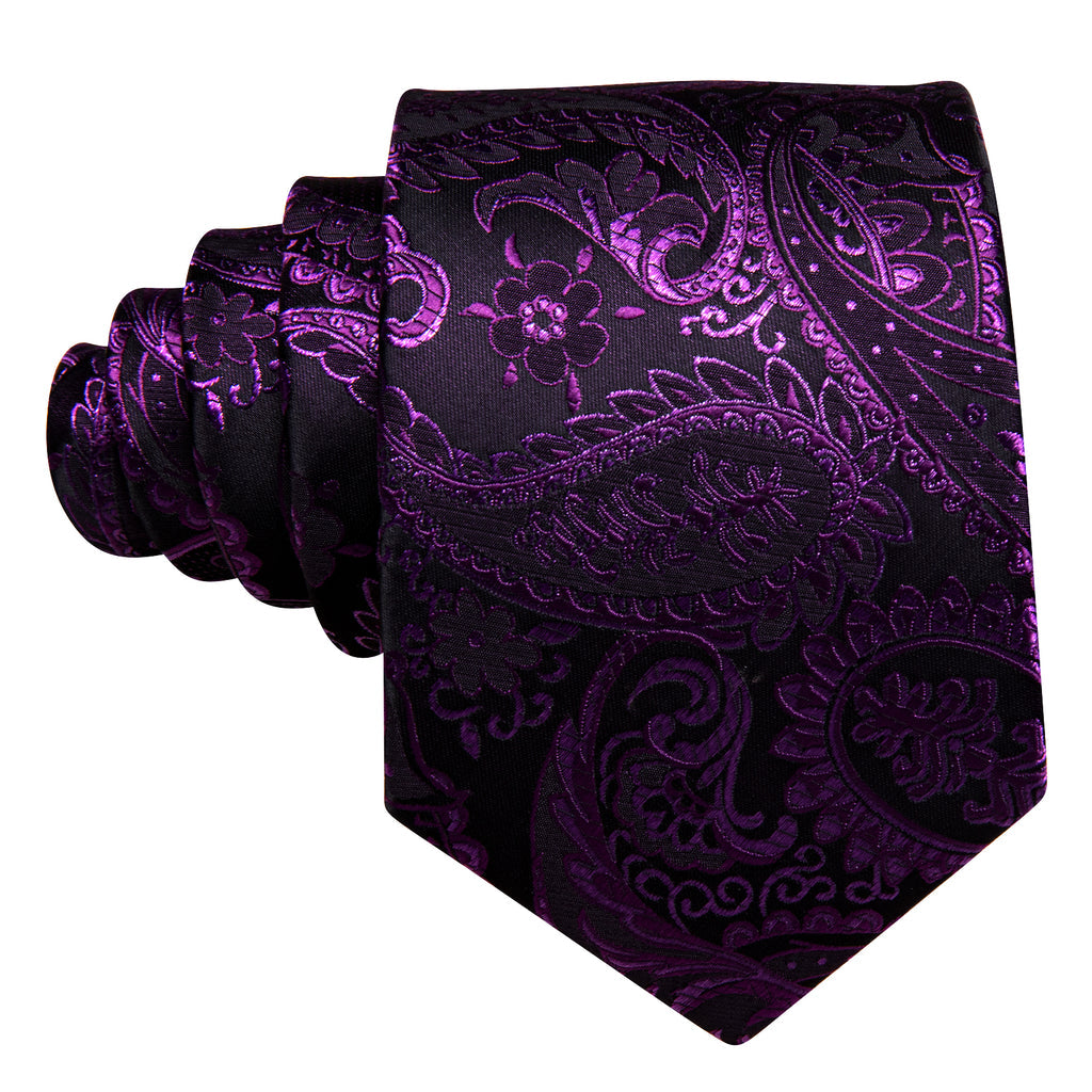 Purple Paisley Silk Tie, Pocket Square and Cufflinks Set tie sets - Sophisticated Gentlemen