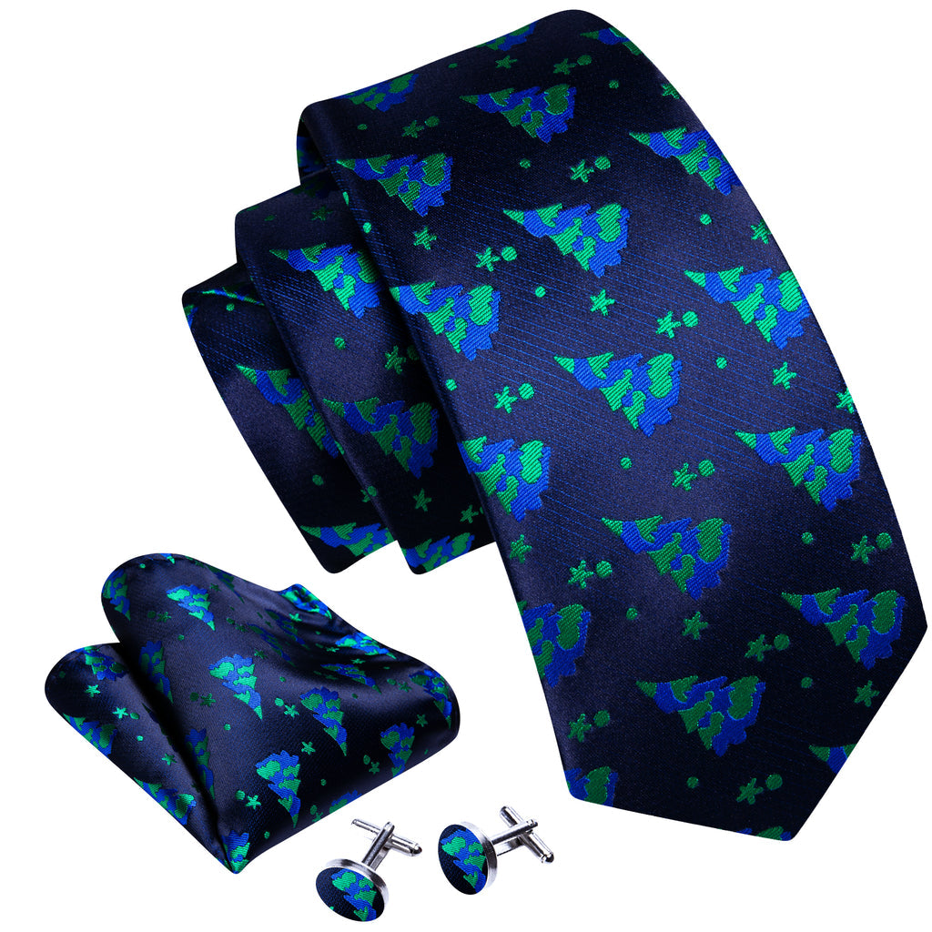 Blue Green Christmas Tree Tie, Pocket Square and Cufflinks Set tie sets - Sophisticated Gentlemen