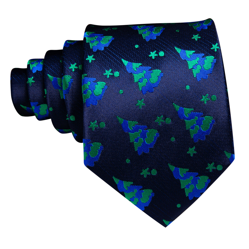 Blue Green Christmas Tree Tie, Pocket Square and Cufflinks Set tie sets - Sophisticated Gentlemen