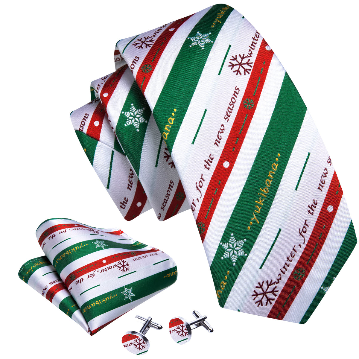 Christmas Pattern Striped Tie, Pocket Square and Cufflinks Set tie sets - Sophisticated Gentlemen