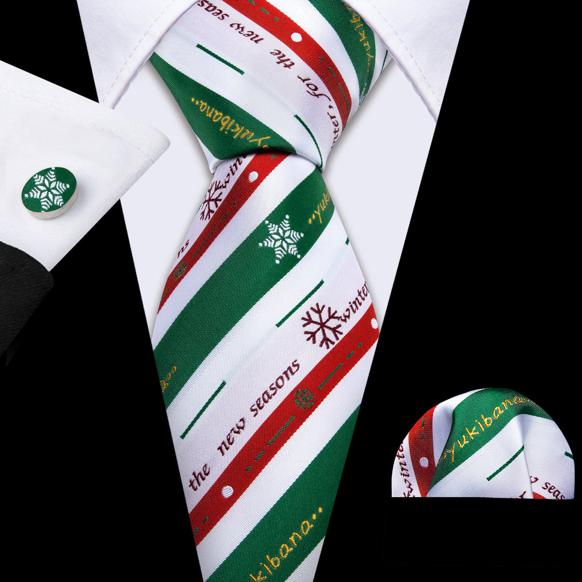 Christmas Pattern Striped Tie, Pocket Square and Cufflinks Set tie sets - Sophisticated Gentlemen
