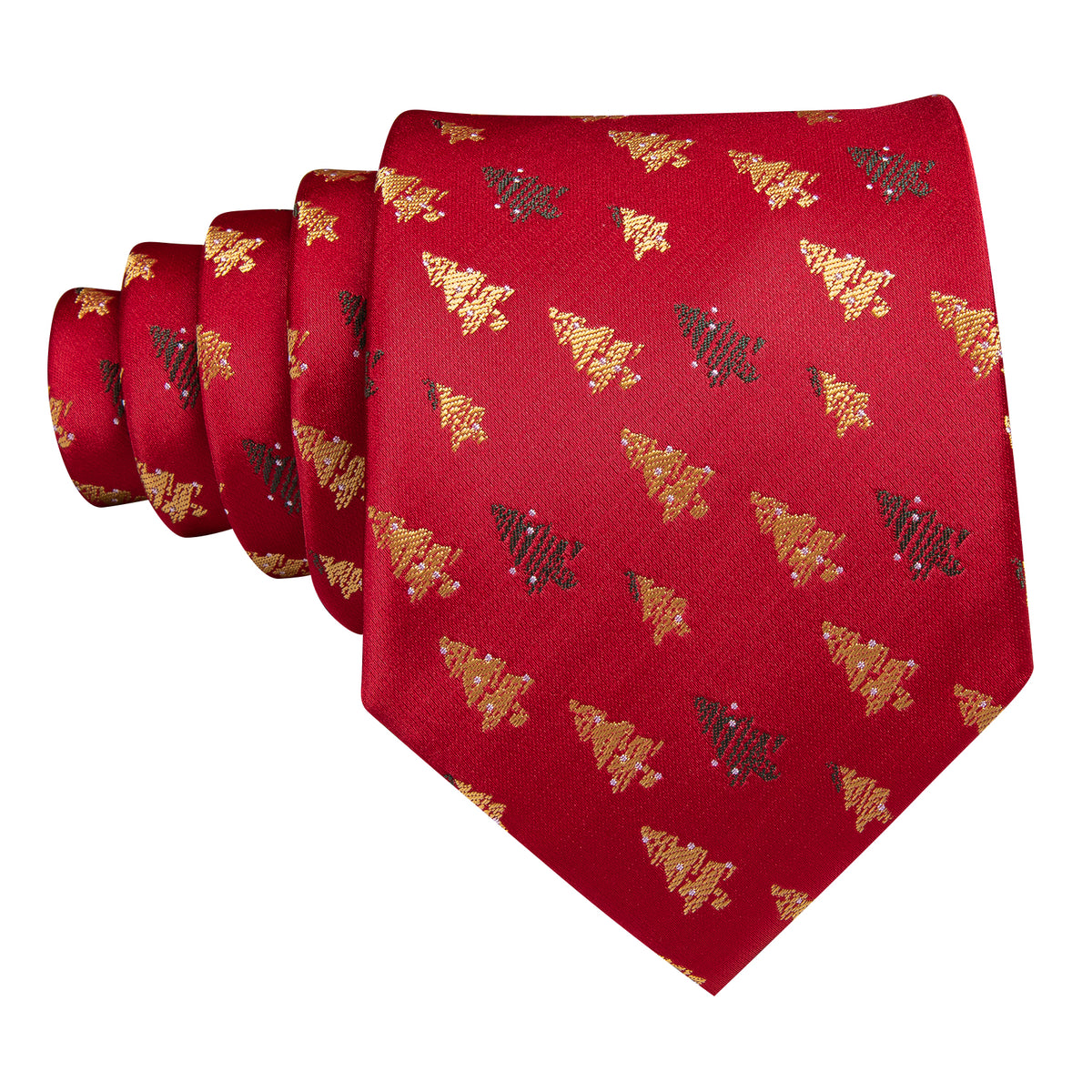 Crimson & Gold Christmas Tree Jacquard Tie, Pocket Square, and Cufflinks Set tie sets - Sophisticated Gentlemen