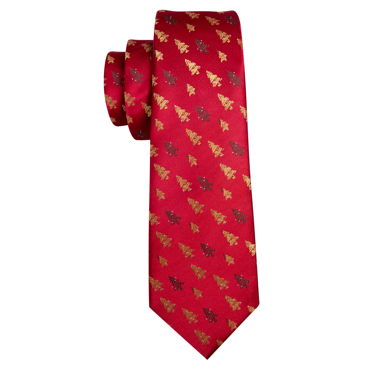 Crimson & Gold Christmas Tree Jacquard Tie, Pocket Square, and Cufflinks Set tie sets - Sophisticated Gentlemen