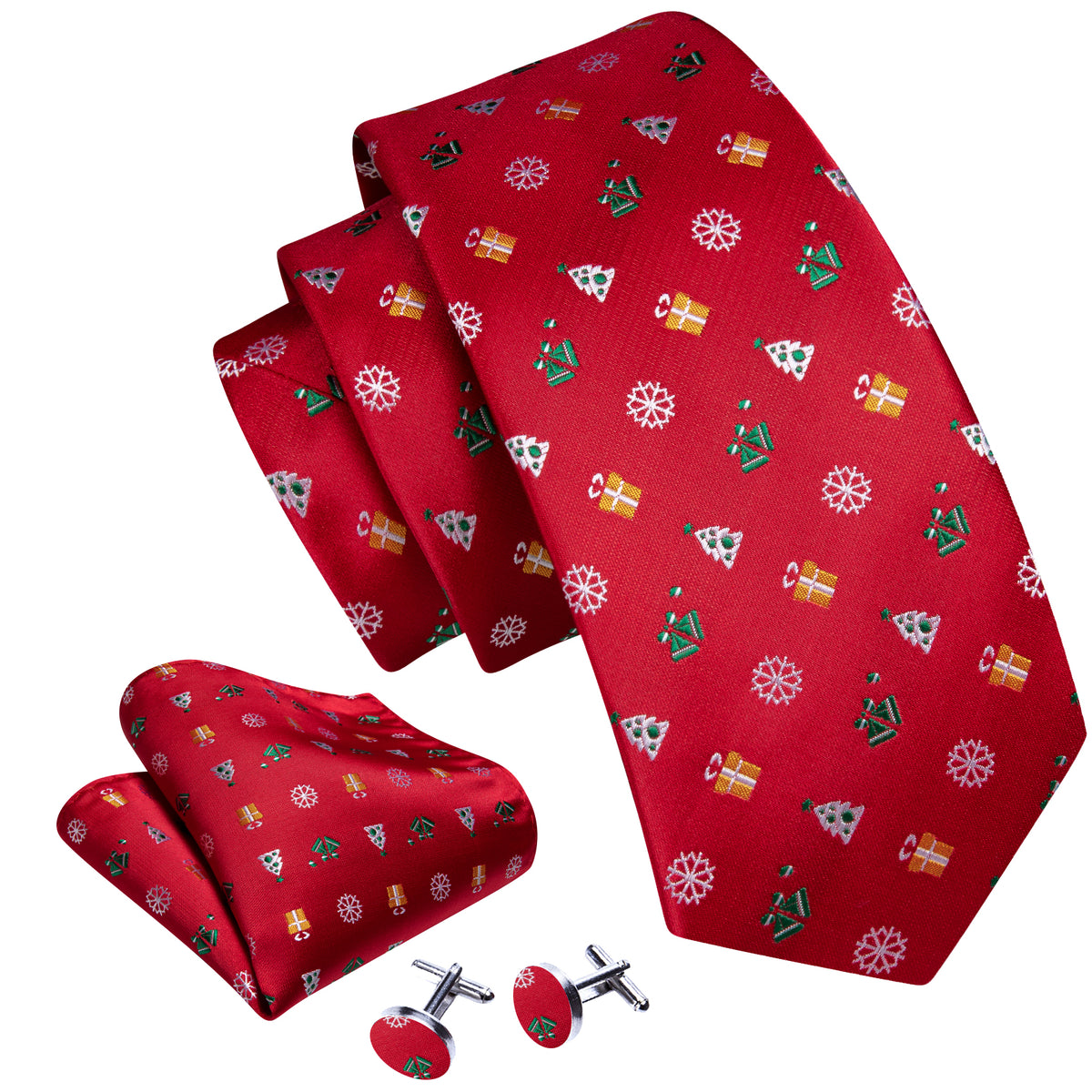 Red Christmas Pattern Tie, Pocket Square and Cufflinks Set tie sets - Sophisticated Gentlemen
