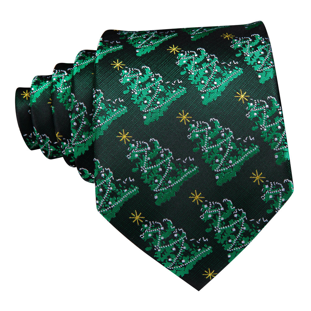 Emerald Green Christmas Tree Tie, Pocket Square, and Cufflinks Set tie sets - Sophisticated Gentlemen