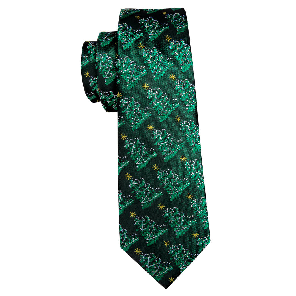 Emerald Green Christmas Tree Tie, Pocket Square, and Cufflinks Set tie sets - Sophisticated Gentlemen