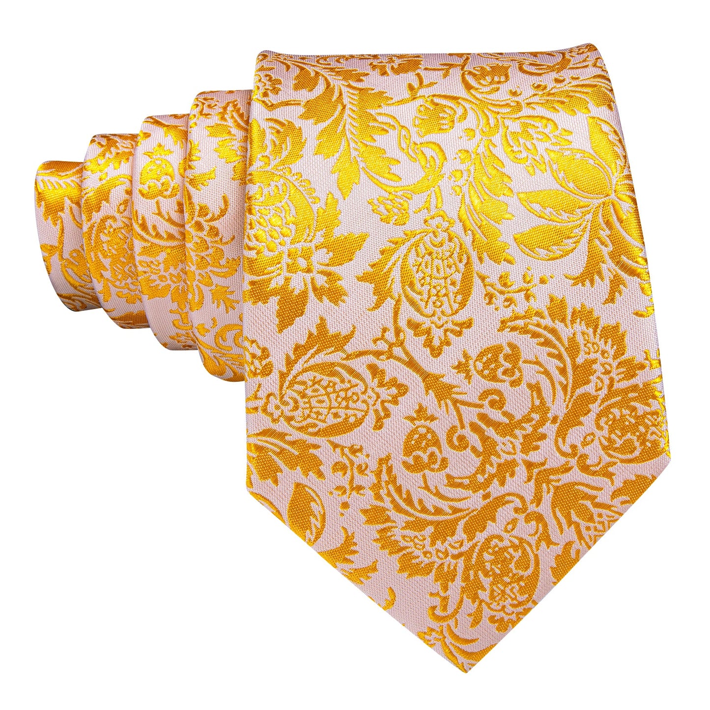 Gold and White Floral Silk Tie, Pocket Square and Cufflinks tie sets - Sophisticated Gentlemen