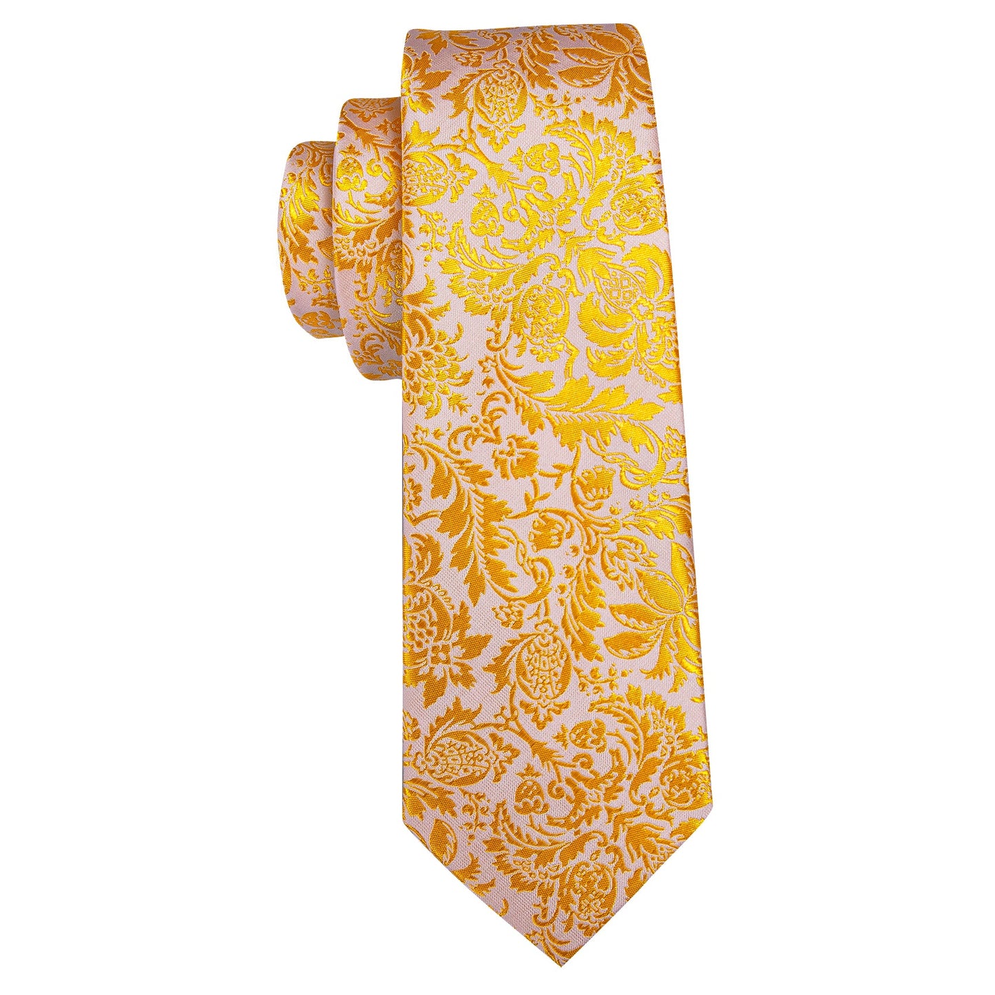 Gold and White Floral Silk Tie, Pocket Square and Cufflinks tie sets - Sophisticated Gentlemen