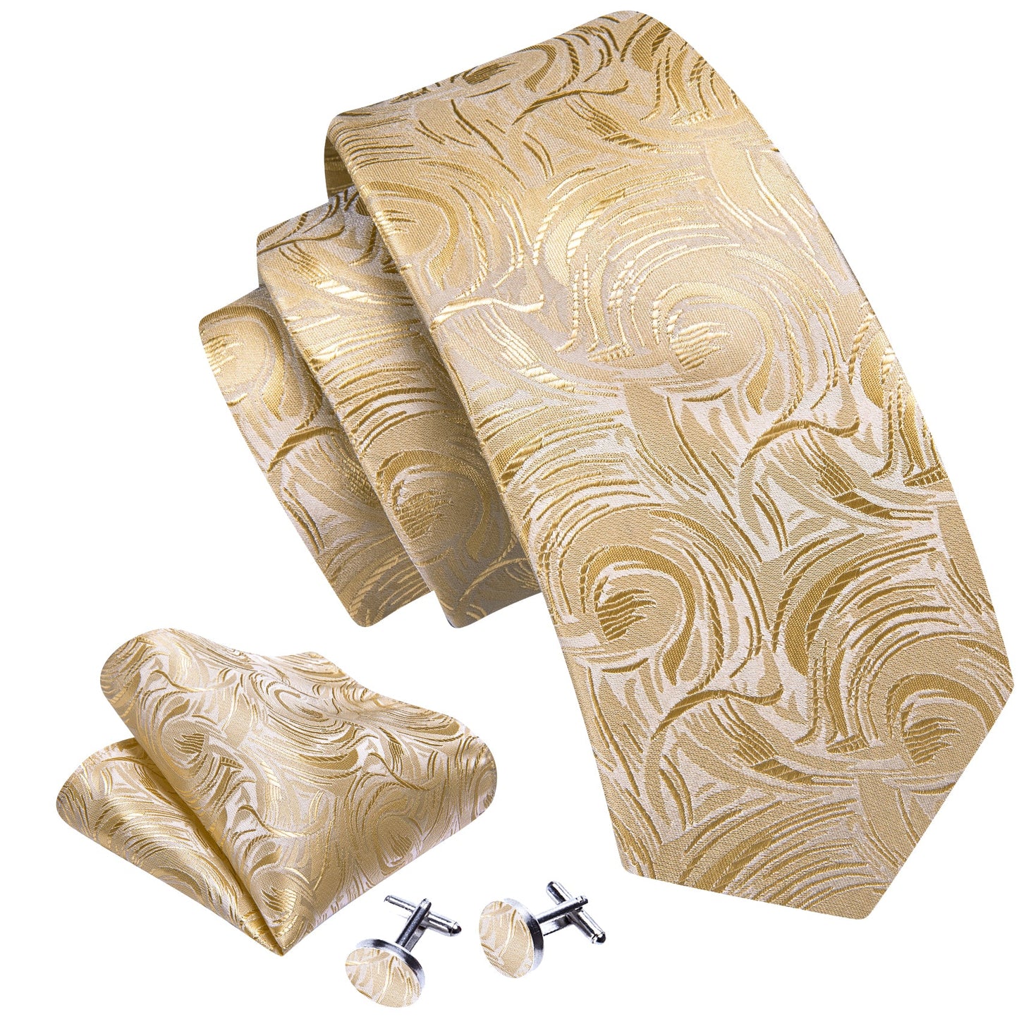 Champagne and Gold Abstract Silk Tie Set tie sets - Sophisticated Gentlemen