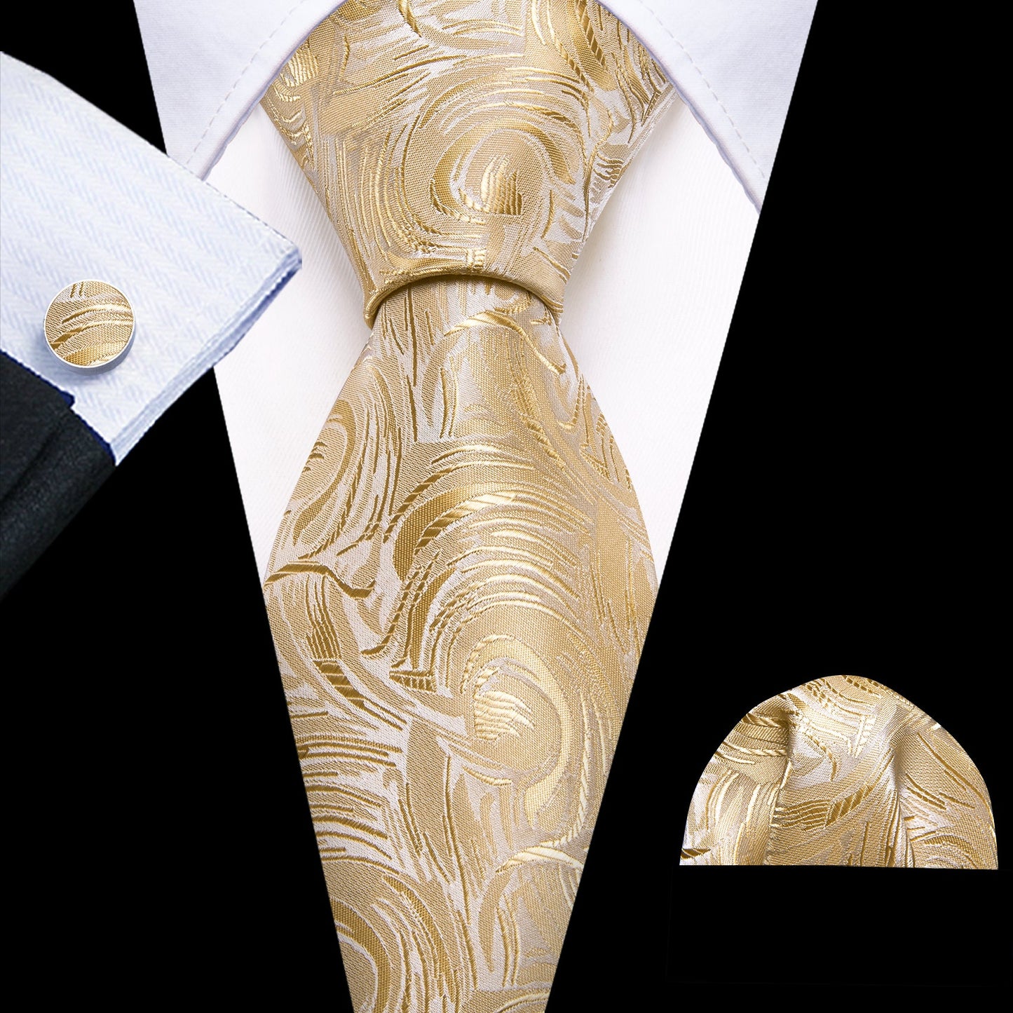Champagne and Gold Abstract Silk Tie Set tie sets - Sophisticated Gentlemen