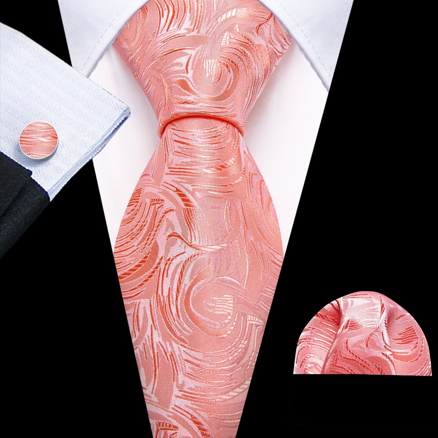 Baby Pink Abstract Silk Tie Set tie sets - Sophisticated Gentlemen