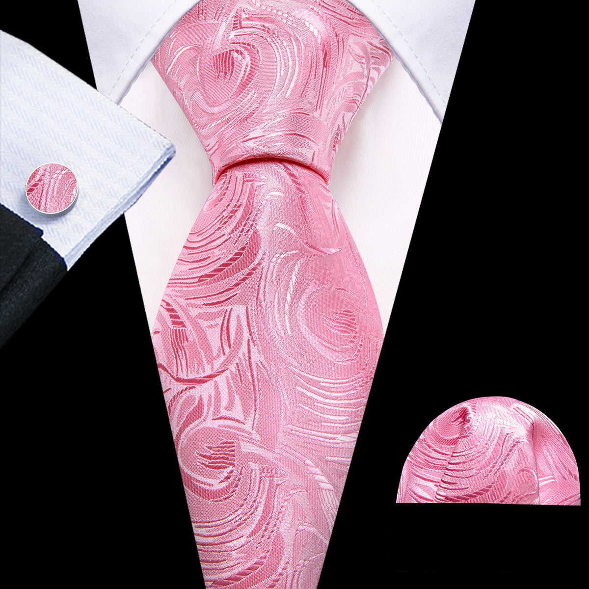 Pink Paisley Silk Tie, Pocket Square and Cufflinks Set tie sets - Sophisticated Gentlemen