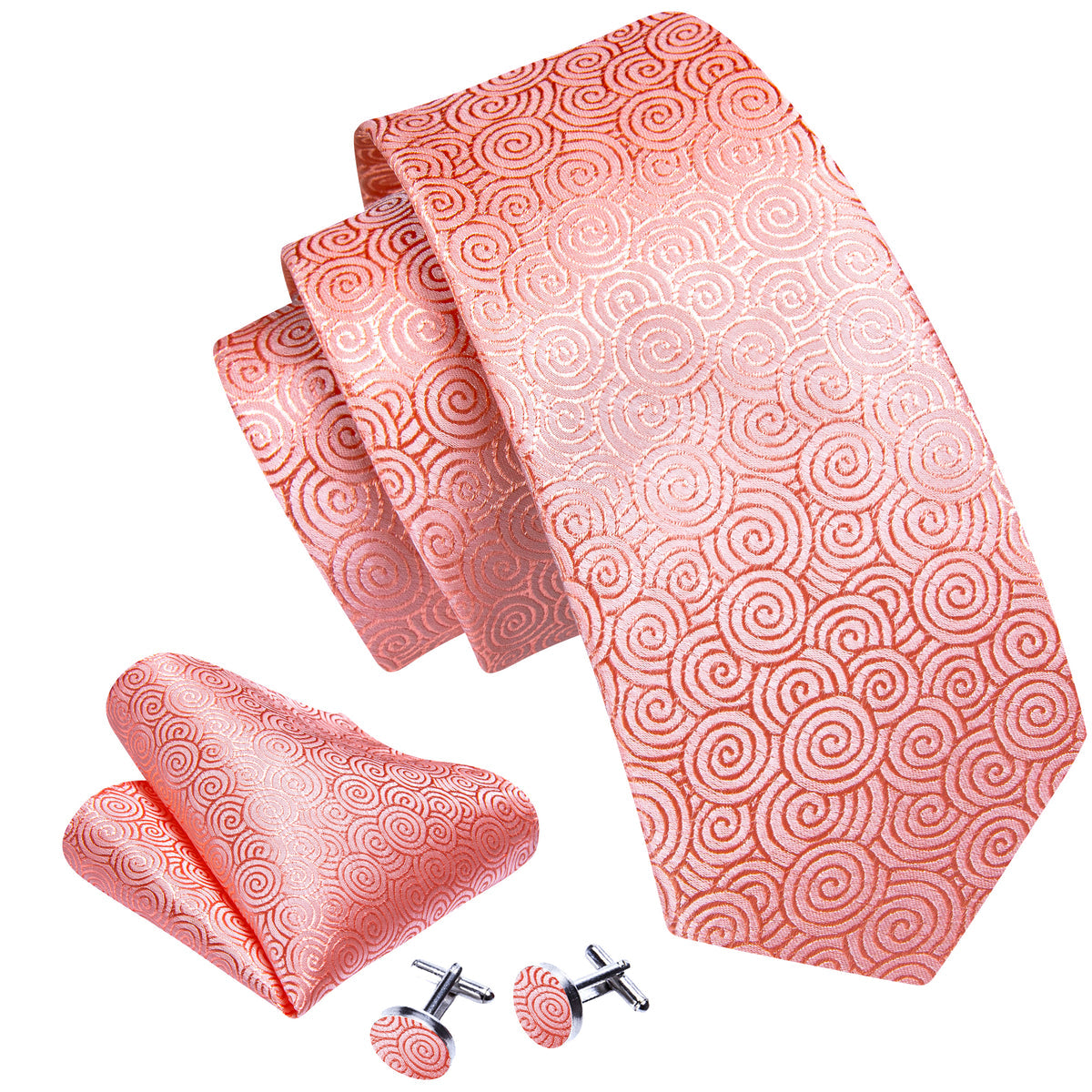 Melon Red Silk Novelty Tie, Pocket Square and Cufflinks Set tie sets - Sophisticated Gentlemen