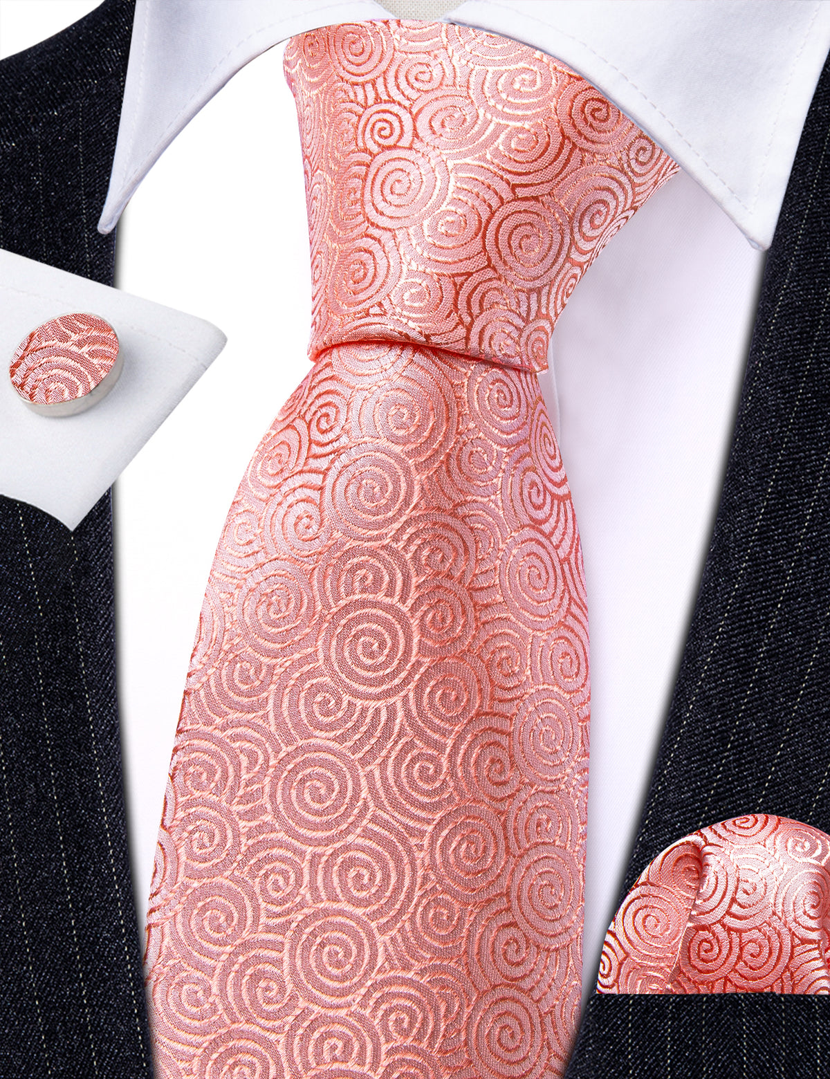 Melon Red Silk Novelty Tie, Pocket Square and Cufflinks Set tie sets - Sophisticated Gentlemen