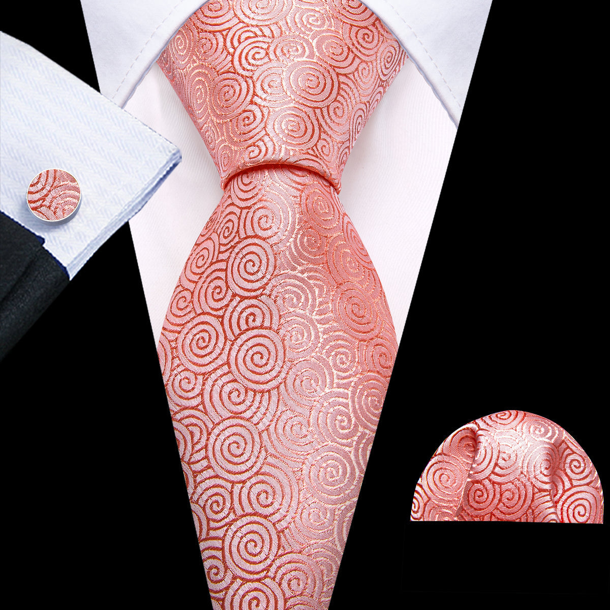 Melon Red Silk Novelty Tie, Pocket Square and Cufflinks Set tie sets - Sophisticated Gentlemen