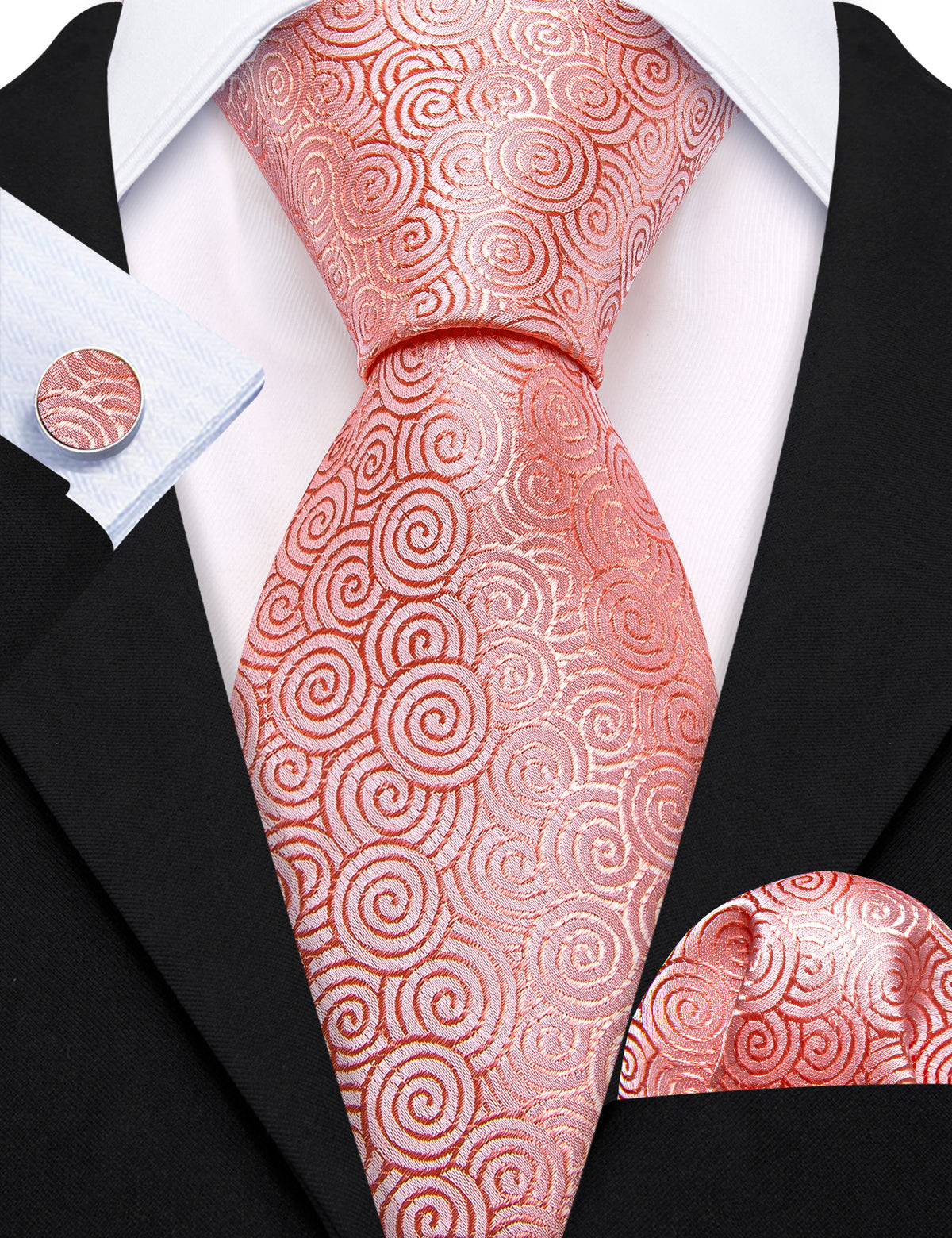 Melon Red Silk Novelty Tie, Pocket Square and Cufflinks Set tie sets - Sophisticated Gentlemen