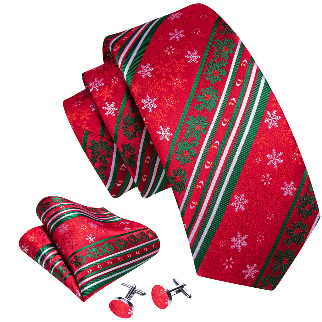 Crimson Snowflake Holiday Tie, Pocket Square, and Cufflinks Set tie sets - Sophisticated Gentlemen