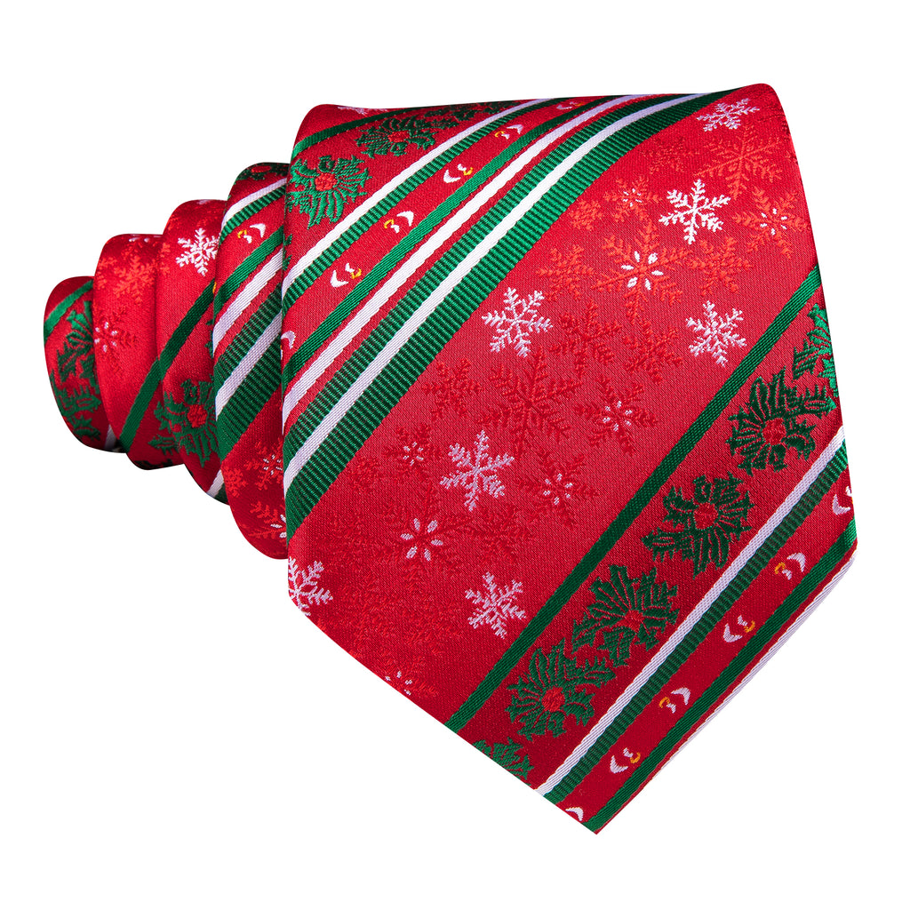 Crimson Snowflake Holiday Tie, Pocket Square, and Cufflinks Set tie sets - Sophisticated Gentlemen
