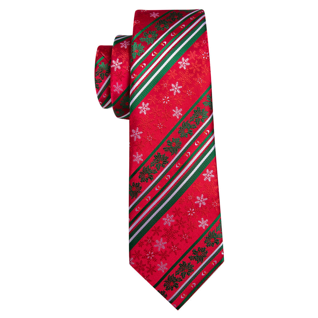 Crimson Snowflake Holiday Tie, Pocket Square, and Cufflinks Set tie sets    - Sophisticated Gentlemen