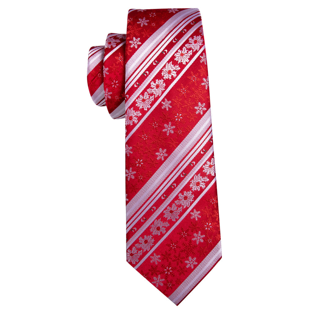 Crimson & Snow White Christmas Snowflake Silk Tie, Pocket Square, and Cufflinks Set tie sets - Sophisticated Gentlemen